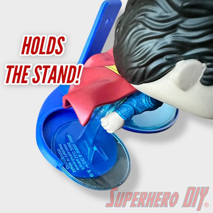 Blue floating shelf designed to securely hold Funko Pop Superman #562 display stand. - SuperheroDIY