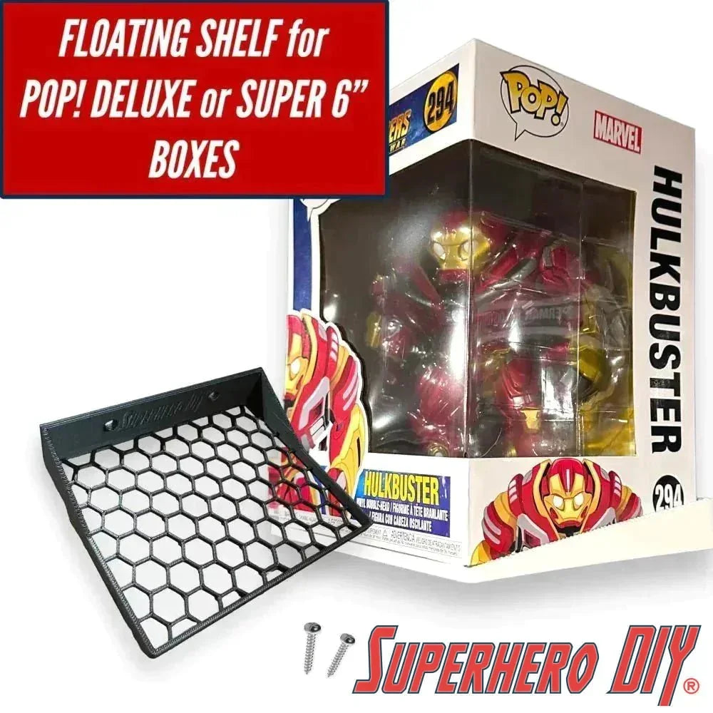 Floating Shelves for Funko Pop! DELUXE Box or Super 6-INCH fits 6.5W X 5.5D | Fits Soft Plastic Box Cases/Protectors - Superhero DIY