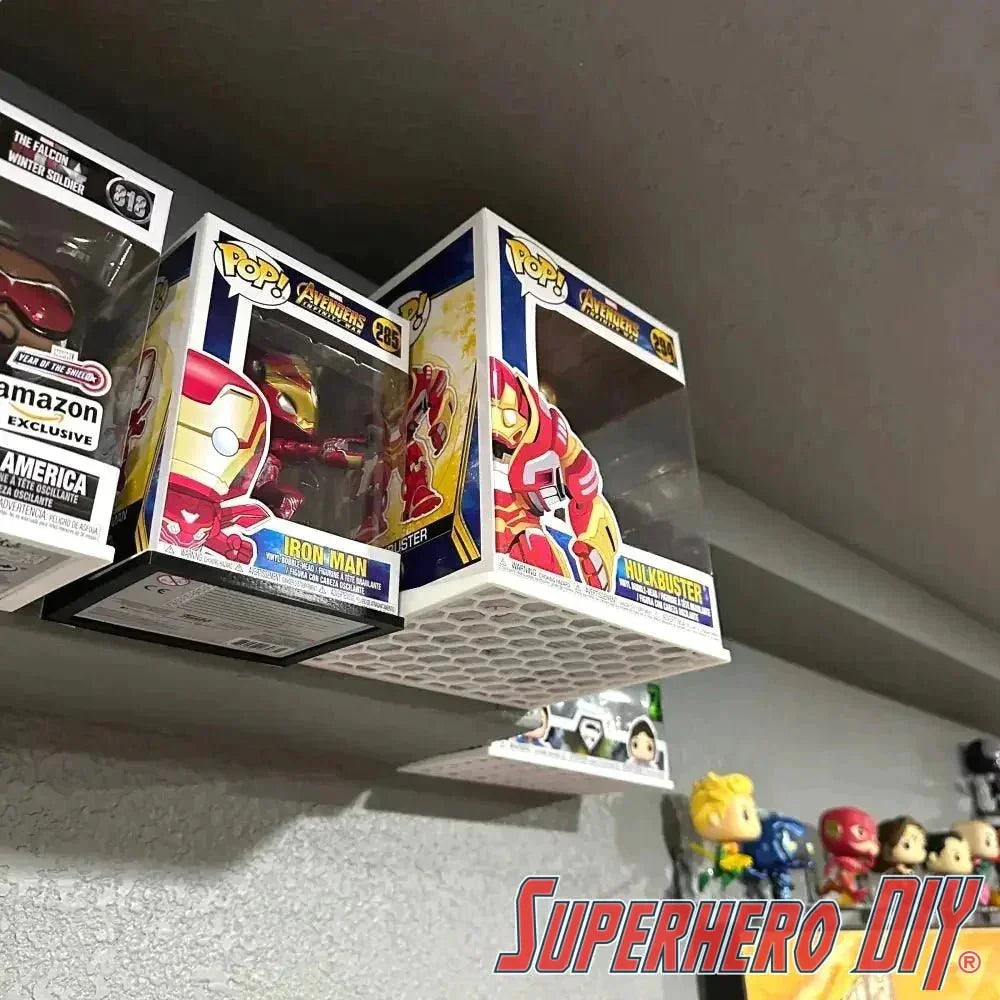 Floating Shelves for Funko Pop! DELUXE Box or Super 6-INCH fits 6.5W X 5.5D | Fits Soft Plastic Box Cases/Protectors - Superhero DIY