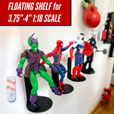 Floating foot shelves for 3.75 to 4 inch action figures, 1:18 scale wall-mounted display holders with foot pegs - Superhero DIY