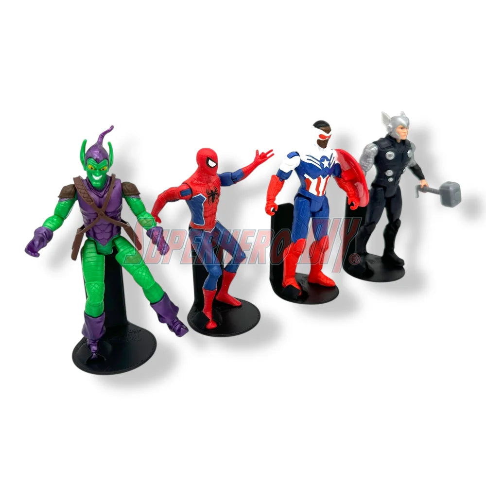 Floating foot shelves for 3.75 to 4 inch action figures, 1:18 scale wall-mounted display holders with foot pegs - Superhero DIY