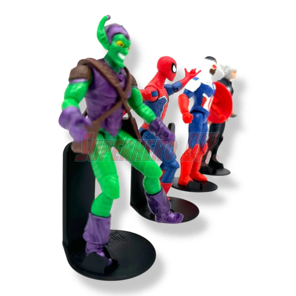 Floating foot shelves for 3.75 to 4 inch action figures, 1:18 scale wall-mounted display holders with foot pegs - Superhero DIY