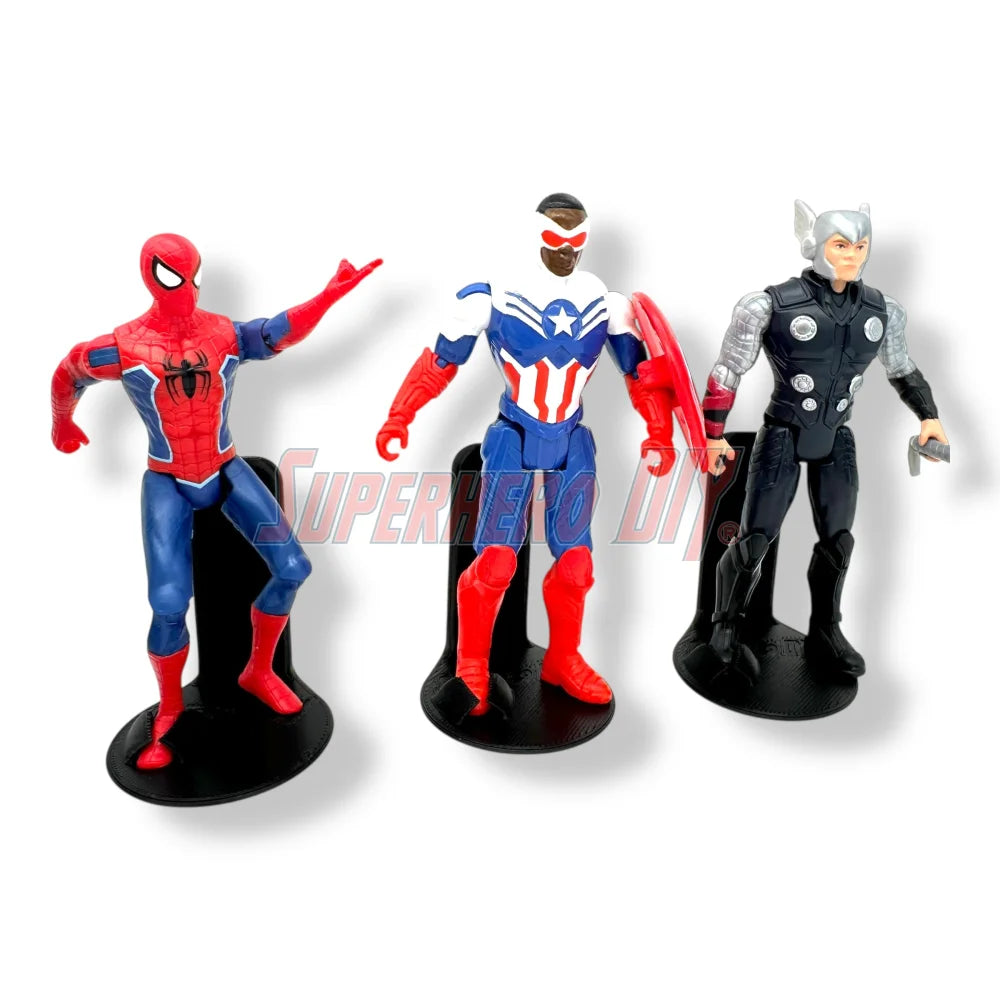 Floating foot shelves for 3.75 to 4 inch action figures, 1:18 scale wall-mounted display holders with foot pegs - Superhero DIY