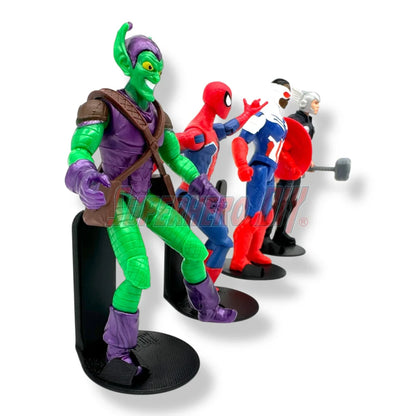 Floating foot shelves for 3.75 to 4 inch action figures, 1:18 scale wall-mounted display holders with foot pegs - Superhero DIY