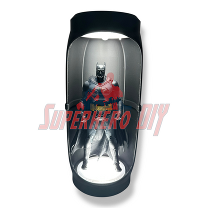 Hero Pod for 1:12 scale – Wall-Mountable Action Figure Display with light-up LED for 6-inch figures, showcasing a Batman figure.