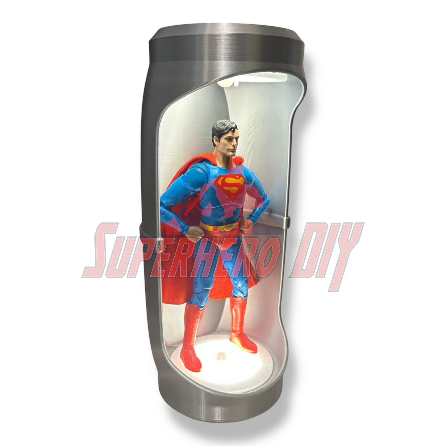 Hero Pod for 1:12 scale – Wall-Mountable Action Figure Display compatible with light-up LED pucks showcasing superhero figure.
