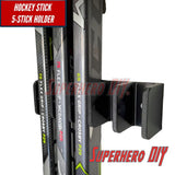 Hockey Stick Holder Wall Mount | Ice Hockey Stick Organizer | Fits all size hockey sticks | Hockey Stick Organizer holds up to 5 hockey sticks! - Superhero DIY