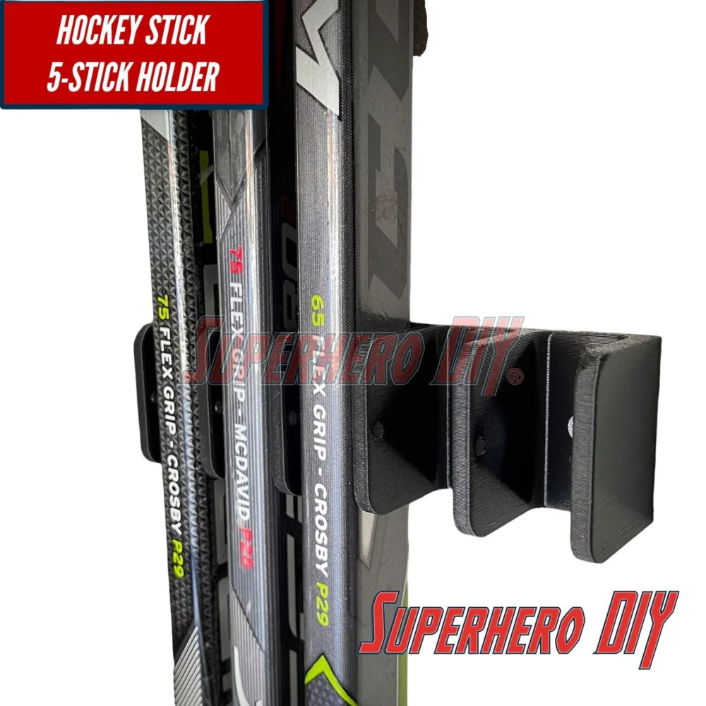Hockey Stick Holder Wall Mount | Ice Hockey Stick Organizer | Fits all size hockey sticks | Hockey Stick Organizer holds up to 5 hockey sticks! - Superhero DIY