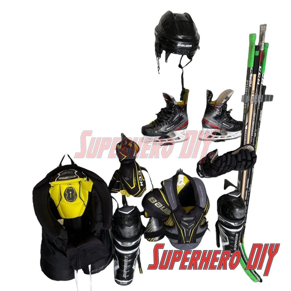 Hockey Stick Holder Wall Mount | Ice Hockey Stick Organizer | Fits all size hockey sticks | Hockey Stick Organizer holds up to 5 hockey sticks! - Superhero DIY