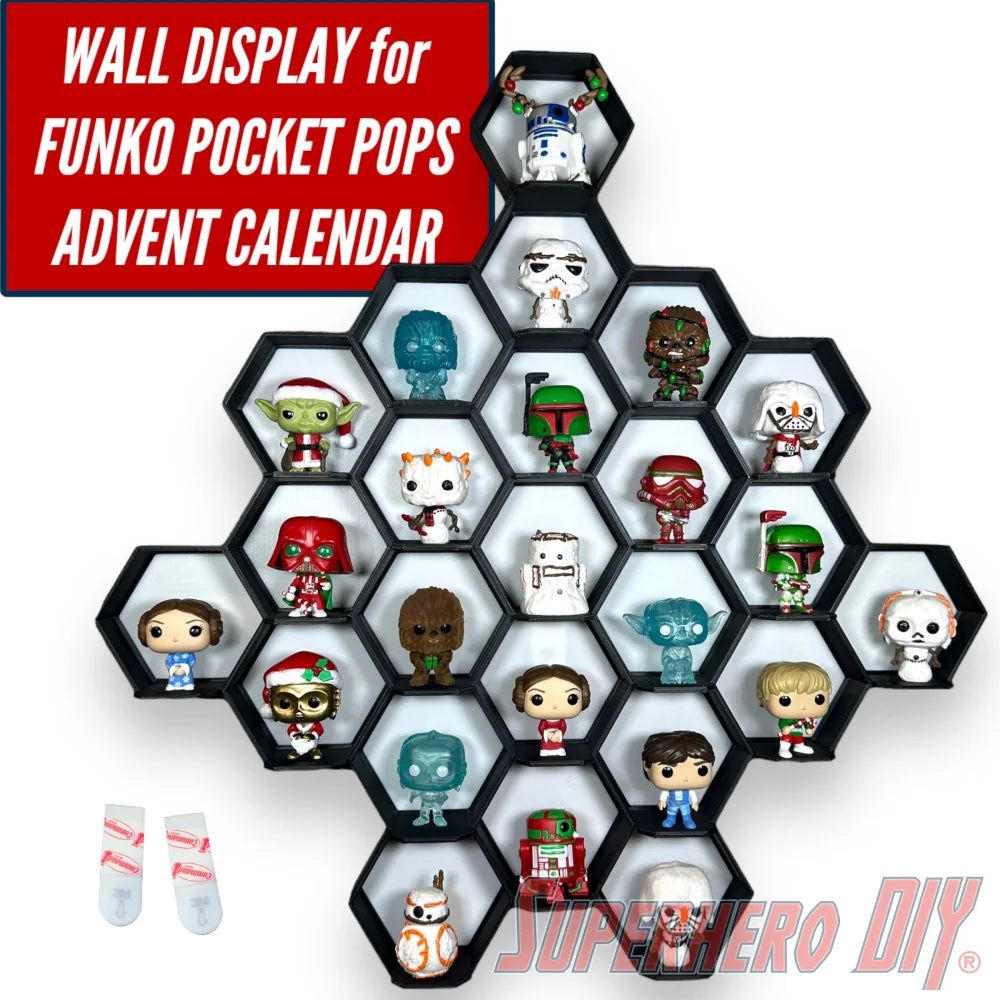 Honeycomb Wall Display for Funko Advent Calendar - Display up to 24 Pocket Pops! - Superhero DIY