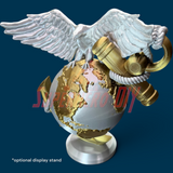 Decorative USMC EGA with Eagle, Globe and Anchor design  shown with optional base stand for freestanding display on a surface. 
