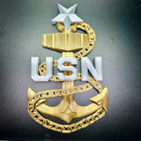 Navy enlisted rate insignia design featuring USN letters with anchor and star on black background.