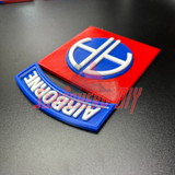 3D-printed 82nd Airborne Division display insignia, showcasing 'AA' symbol on red, white, and blue design for military history enthusiasts.