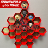 Honeycomb Display for 24 Disney Doorables showcasing collectible figures organized in a red honeycomb structure.
