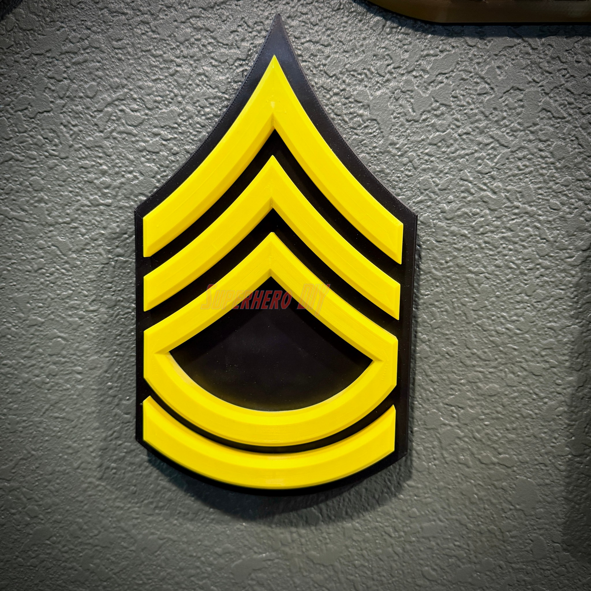 Army enlisted rank insignia in bold 3D design, featuring the distinctive yellow stripes.