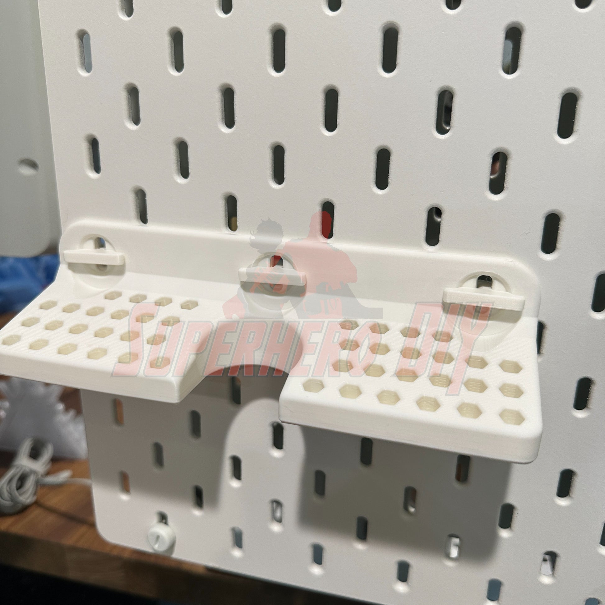 Wall-mounted DeWalt cordless screwdriver organizer with SKADIS T-Lock