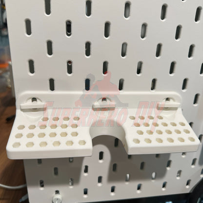 DeWalt cordless screwdriver organizer on SKADIS wall-mounted system for tool storage