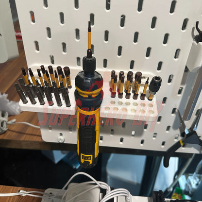 DeWalt cordless screwdriver organizer wall-mounted with bits and cordless screwdriver, perfect fit for quick tool access.
