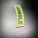 3D Jungle Tab in army green with black lettering, a decorative display piece for wall decor.