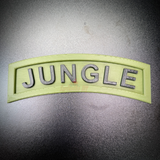 3D Jungle Tab display piece with army green background and curved black lettering