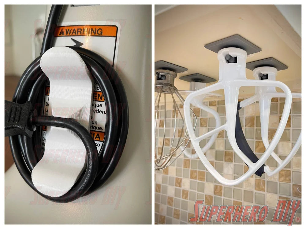 KitchenAid Organization Bundle | Cable Wrap for KitchenAid Stand Mixer + 4-PACK Attachment Mounts for KitchenAid Stand Mixer - Superhero DIY