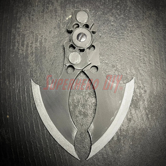 MAGNETIC Folding Arkham Batarang Cosplay Prop - 10" version with locking mechanism on black surface.