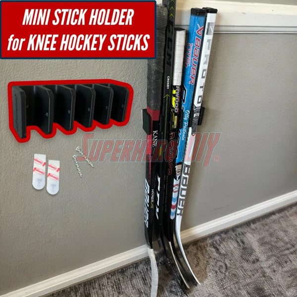 mini stick holder wall mount for knee hockey sticks showcasing organization solution