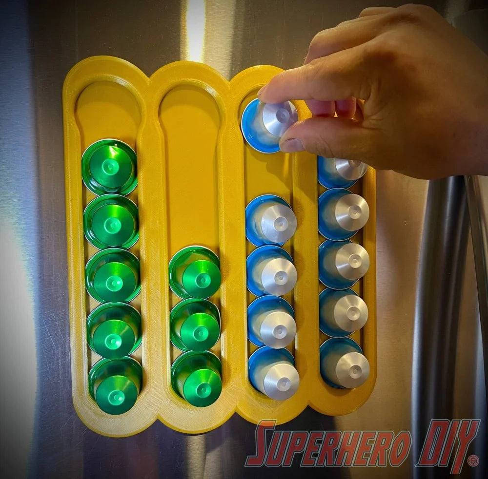 Magnetic Holder for ORIGINAL Nespresso Coffee Pods | Holds 2 full sleeves! | Fridge mount holder - Superhero DIY