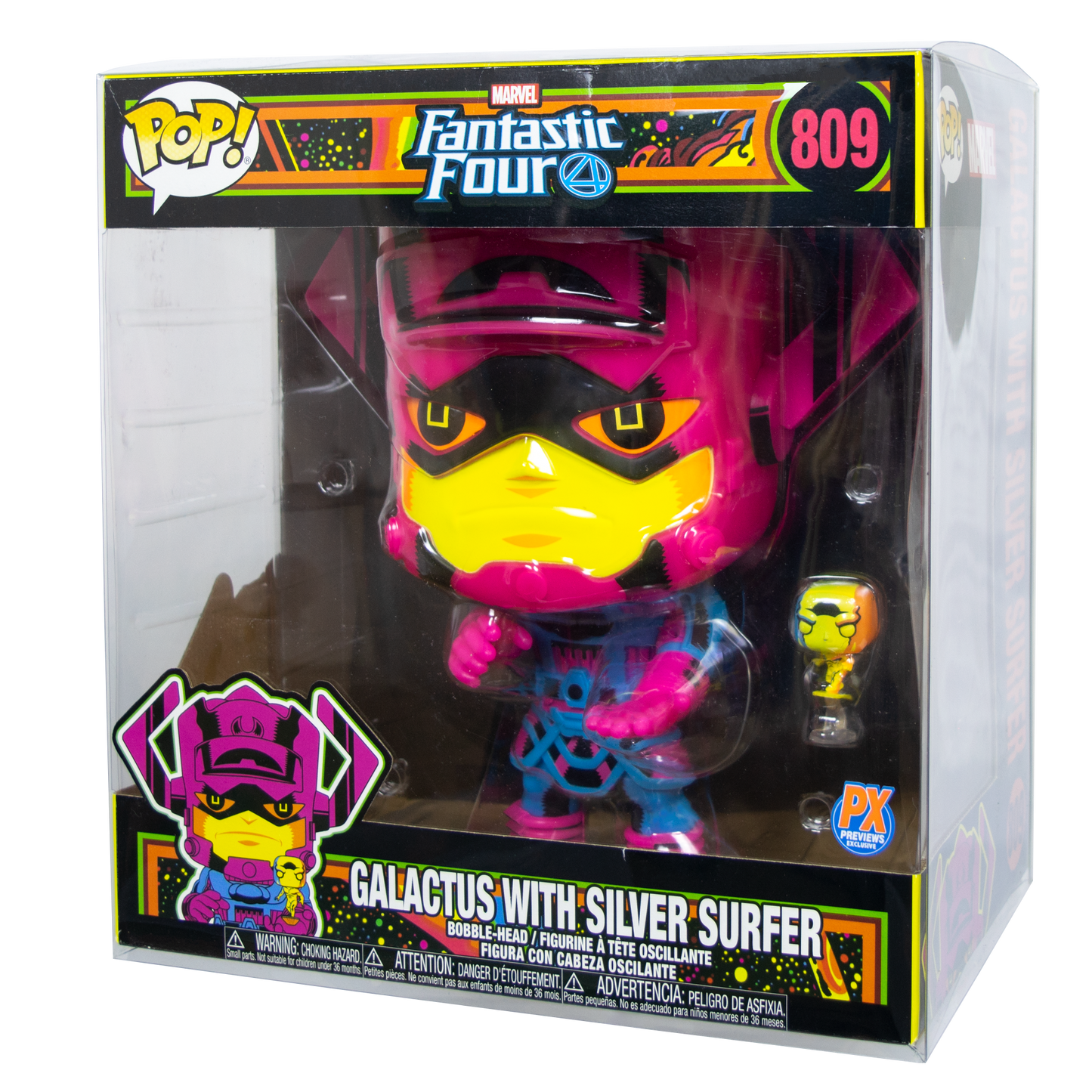 Marvel Funko Pop Galactus with Silver Surfer vinyl figure in box, Fantastic Four series, PX exclusive.