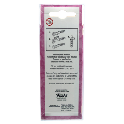 Back view of Pez PopShield Protectors packaging, displaying instructions and trademark details.