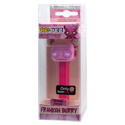 Pez PopShield Protectors showcasing limited edition Franken Berry Pop figure in protective case