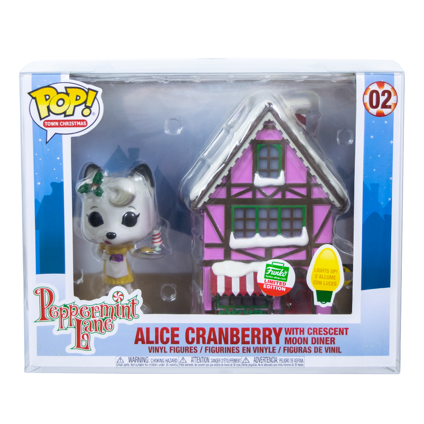 Alice Cranberry Funko Pop with Crescent Moon Diner in display box, Towns PopShield Protectors