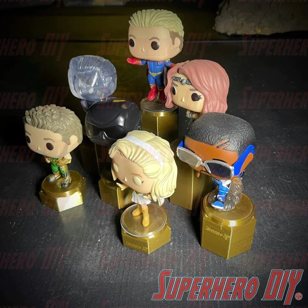 Pedestal display riser stands for Funko Pop showcasing various figures in a tiered arrangement.