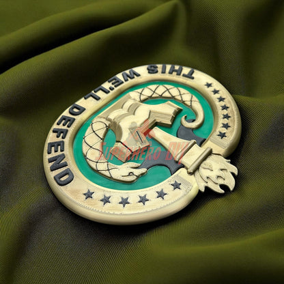 Drill Sergeant Badge Insignia Multiple Sizes for Shadow Box or Wall displayed on fabric background.