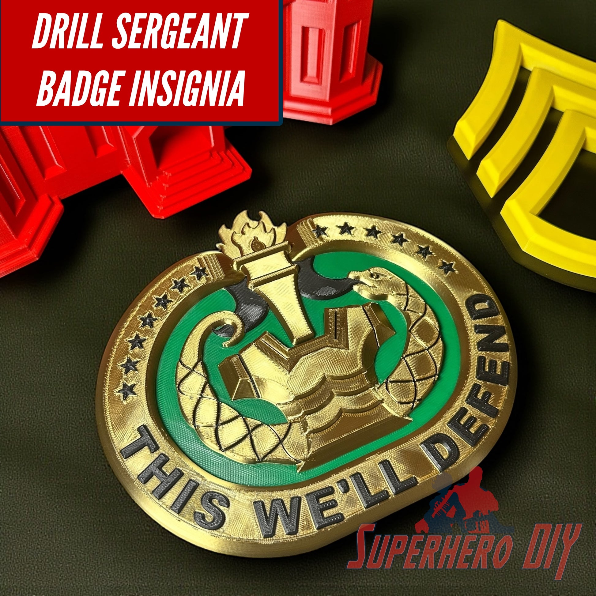 Drill Sergeant Badge Insignia Multiple Sizes for Shadow Box or Wall, military display, honor army veterans.