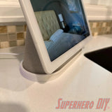 Google Nest Hub Max riser stand elevating device on kitchen counter, keeping smart display dry and protected from spills