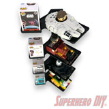 Wall-mounted stackable shelf for Funko Bitty Pop Rides sets, fits ride display box and figures with modular vertical display design