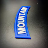 3D mountain tab wall display in blue with raised white lettering, perfect for wall-mounted decor.