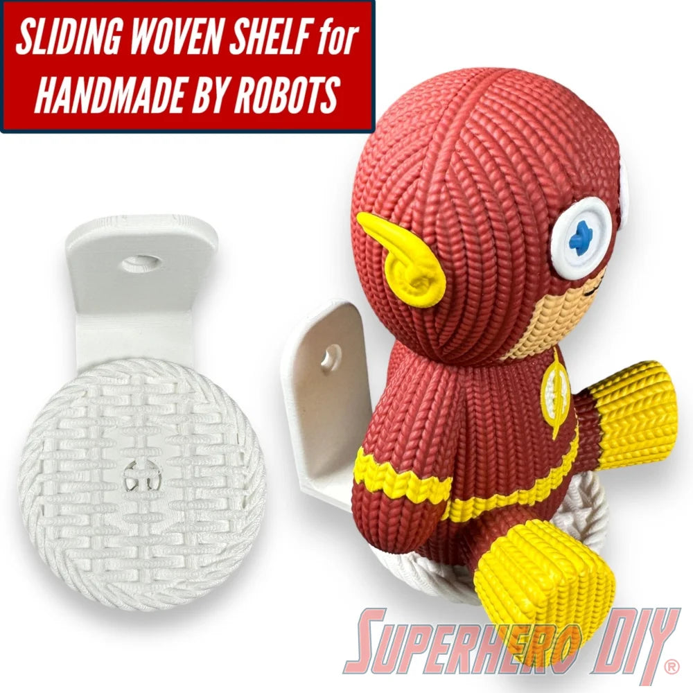 Sliding Woven Shelf for Handmade by Robots Vinyl Figure | Floating Shelf with Knit/Woven Design - Superhero DIY