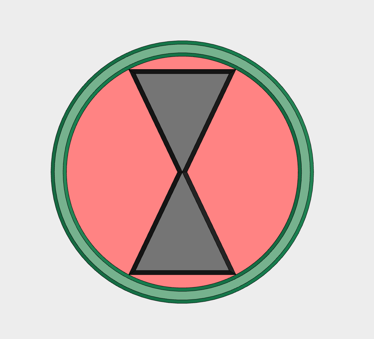 7th Infantry Division hourglass patch featuring a black hourglass on a red field with a green border.
