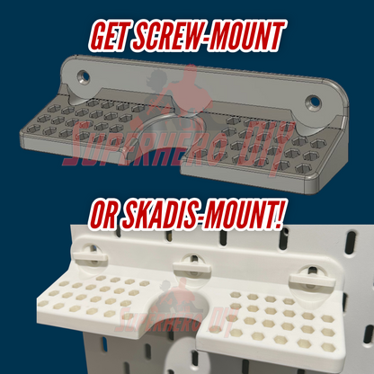 DeWalt cordless screwdriver organizer, wall-mounted with SKADIS T-Lock or screw-in options