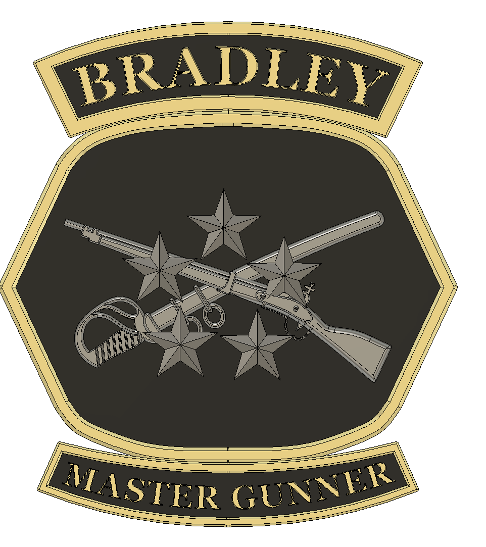 Insignia for Bradley Master Gunner with crossed rifles and stars on a black background
