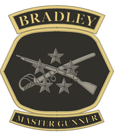 Insignia for Bradley Master Gunner with crossed rifles and stars on a black background