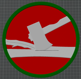 84th Training Command Display Insignia featuring a raised axe on a red field, showcasing the 1st Cavalry Division Display Insignia.