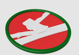 84th Training Command display insignia featuring a white axe splitting wood on a red background, 1st Cavalry Division Display Insignia.