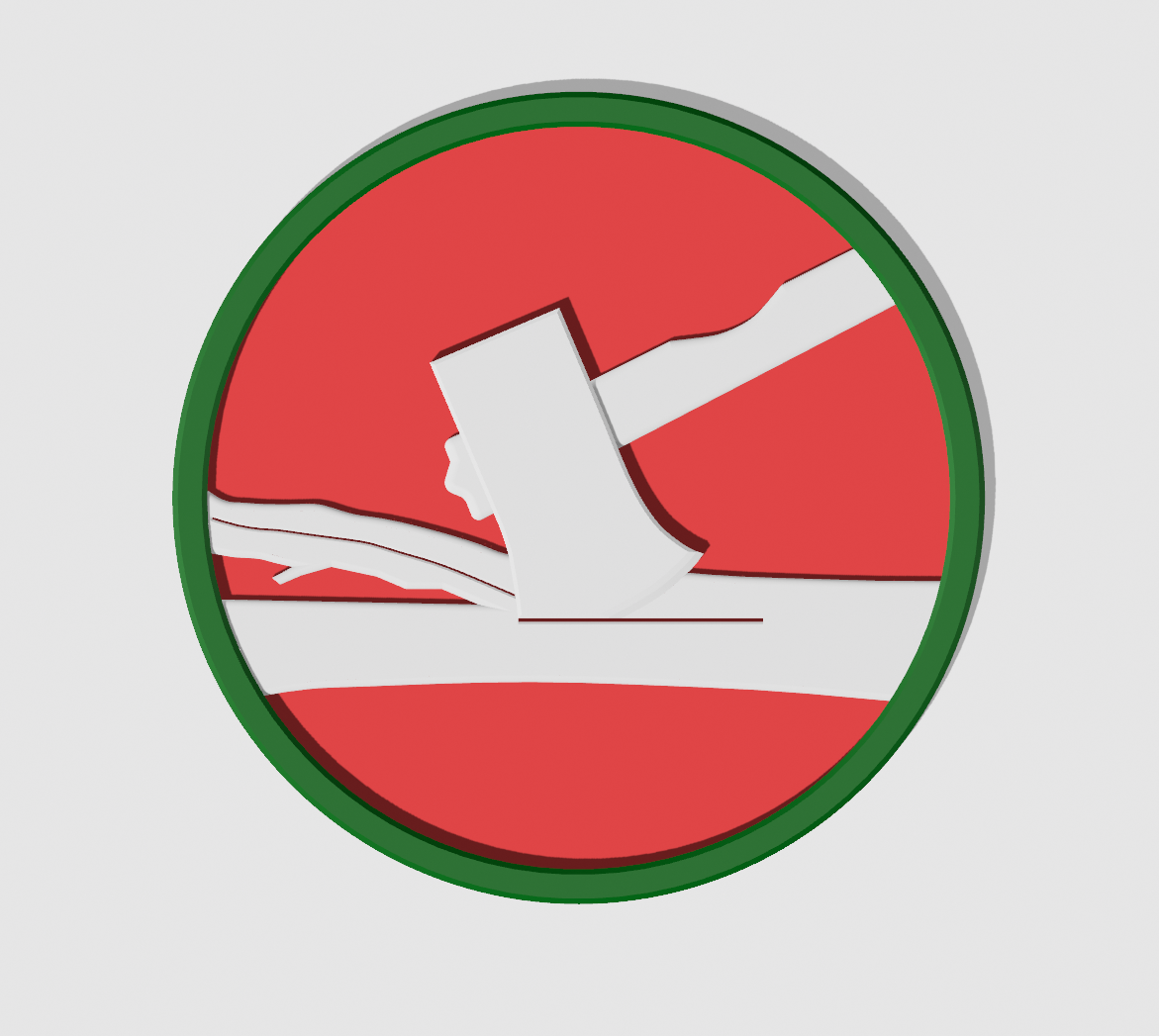 1st Cavalry Division Display Insignia in layered relief with a white axe on a red field.