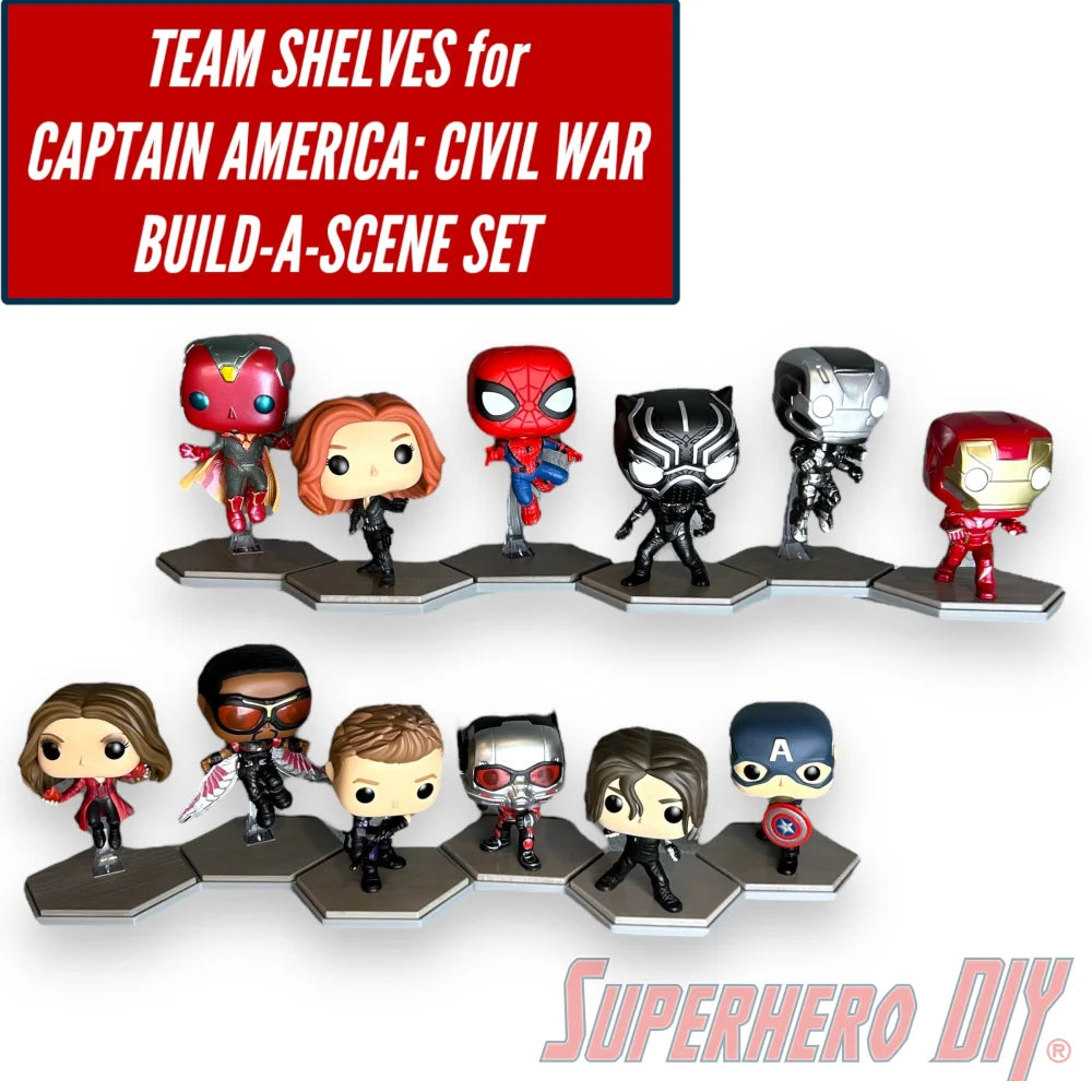 Team Shelves for Captain America: Civil War Build-a-Scene Funko Pop Set | Team Iron Man or Team Cap - Superhero DIY