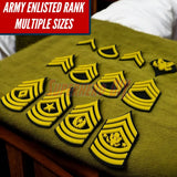 A collection of 3D-printed Army enlisted rank insignia in multiple sizes displayed on a surface.