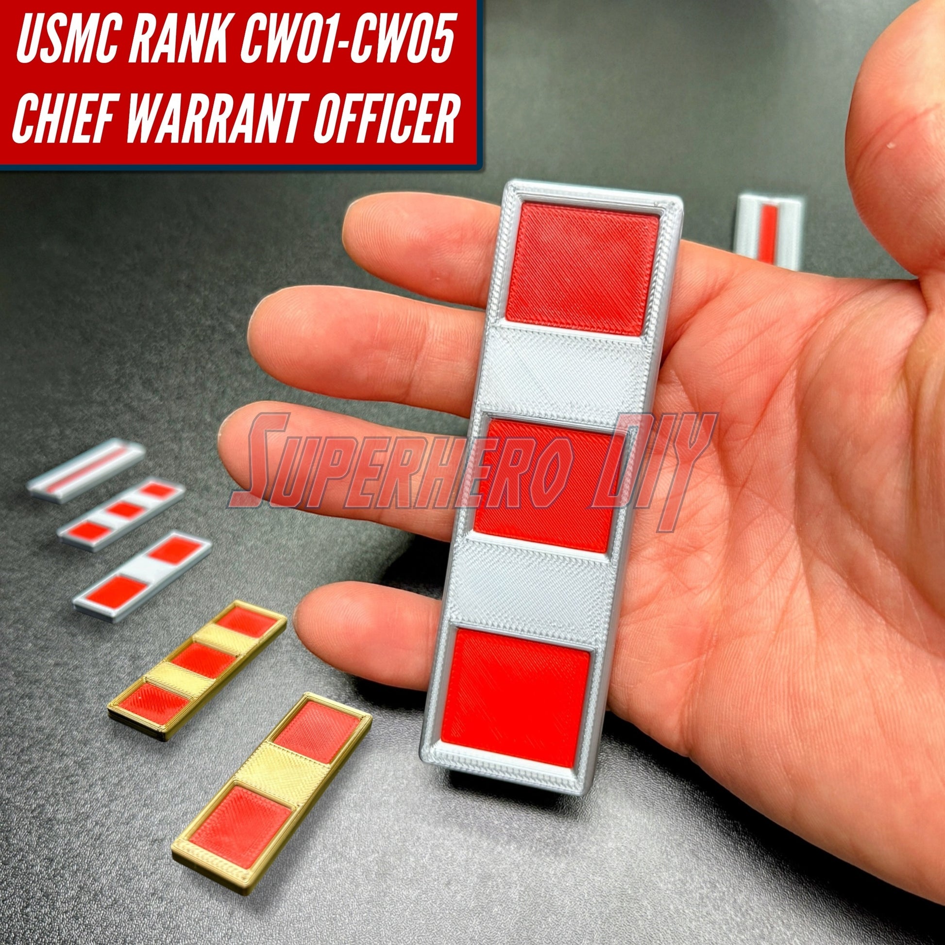 USMC Chief Warrant Officer Rank | Multiple sizes available | Marine Corps CWO rank in hand with insignia examples.