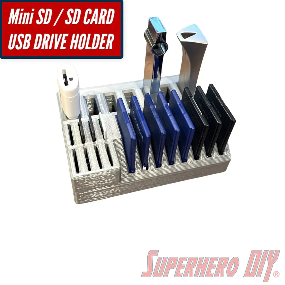 Ultimate Flash Drive Holder SD Card Holder MiniSD Holder | SD Card organizer Flash drive organizer USB Drive holder MiniSD organizer - Superhero DIY